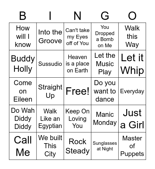 Music Bingo Card