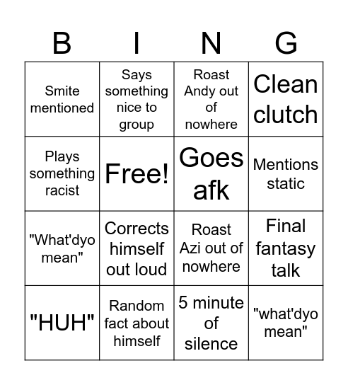 Nep bungo bingo card Bingo Card
