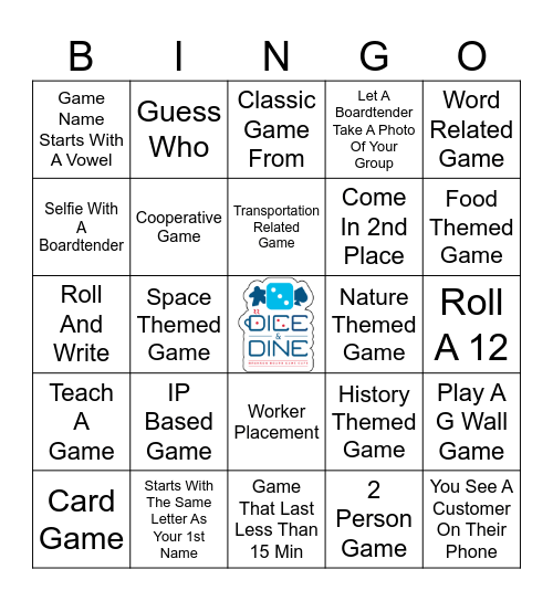 Dice & Dine Bingo Card