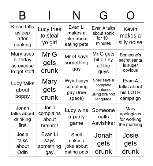 New Years 2024 Bingo Card