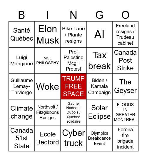 Bye Bye Bingo Card