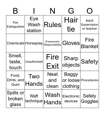 Safety Bingo Card