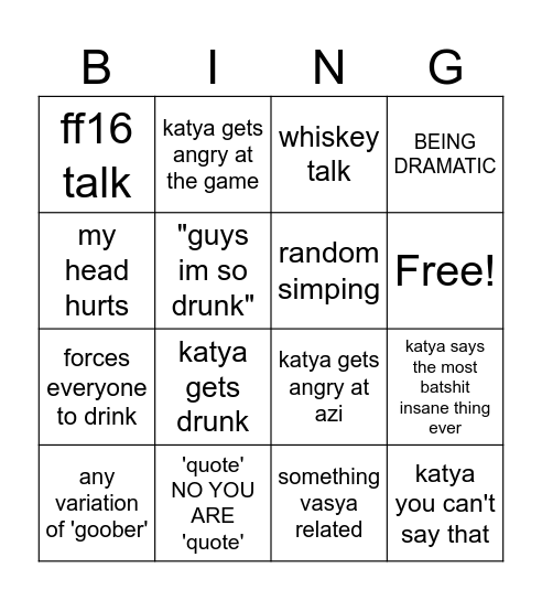 katya bingo :3 Bingo Card