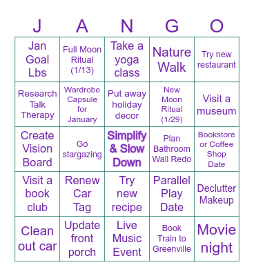 January 2025 Bingo Card