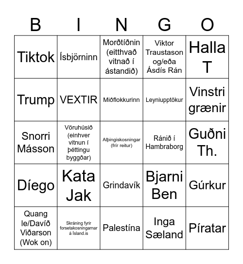 áramótasksaupið Bingo Card