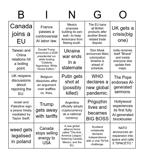 2025 Bingo card Bingo Card