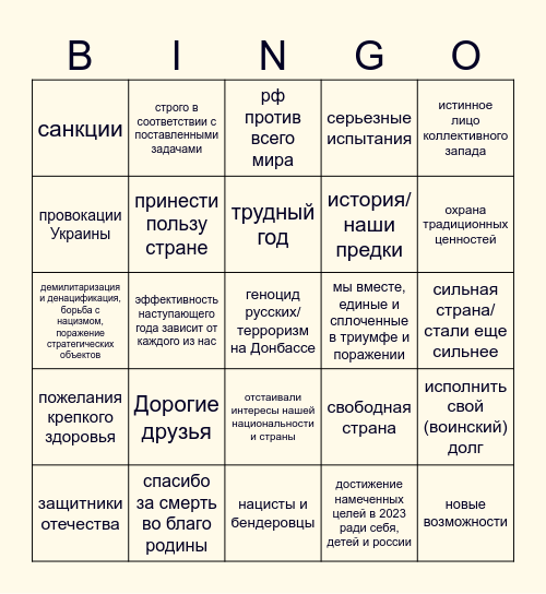 Речь Путина 2022 Bingo Card