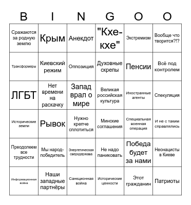 Путин-бинго 2023 Bingo Card