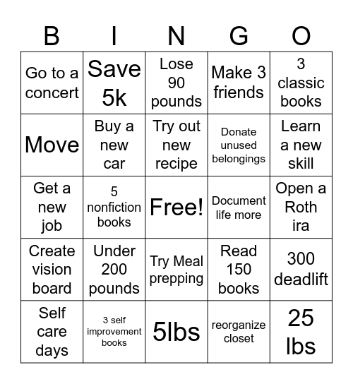 2025 goals Bingo Card