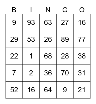 New Years Bingo! Bingo Card