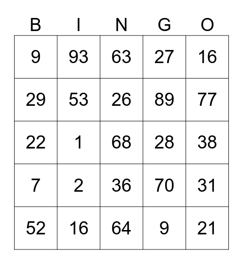 New Years Bingo! Bingo Card