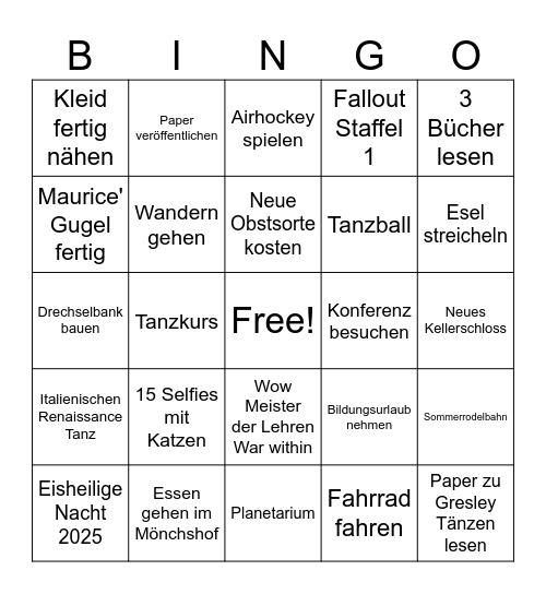 Neujahrsvorsätze Bingo Card