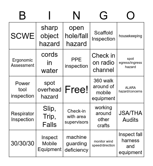 SAFETY BINGO Card