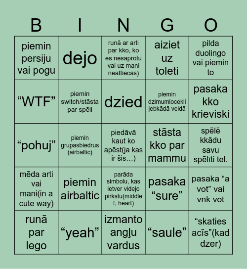 Aleksa Bingo Card