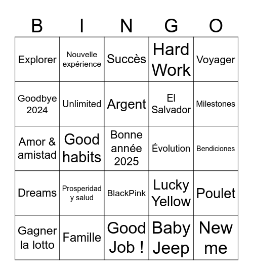 Bonne année 2025 ! Bingo Card