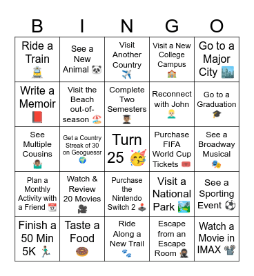 2025 Bingo Card