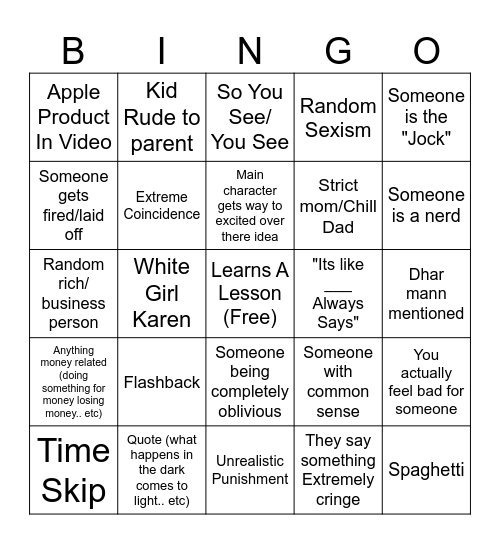 Dhar mann bingo Card