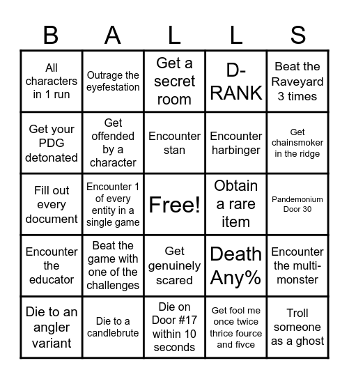 Pressure bingo Card