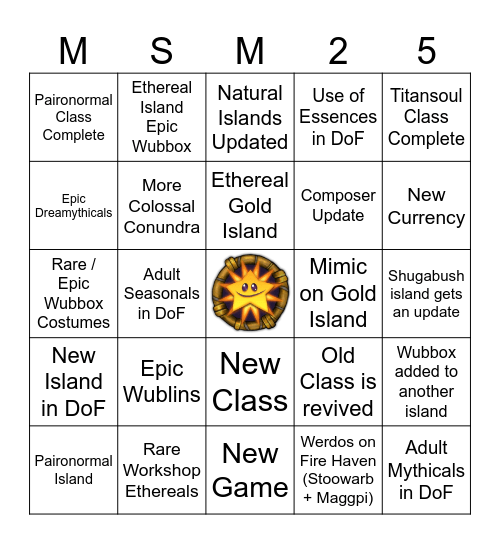 My Singing Monsters 2025 Bingo Card Bingo Card