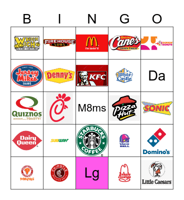 Fast Food Restaurant Logos Bingo Card