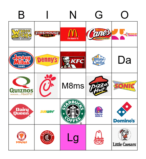 Fast Food Restaurant Logos Bingo Card