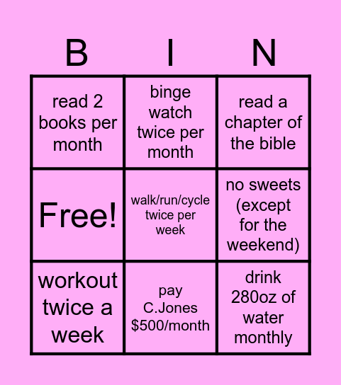 Moms Goals 2025 Bingo Card