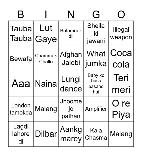 Family Raja Bingo Card