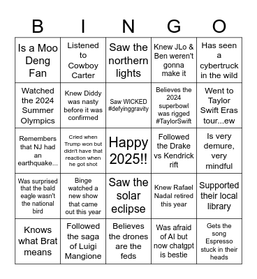 NYE 2024 BINGO Card