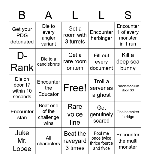 Pressure bingo card Bingo Card
