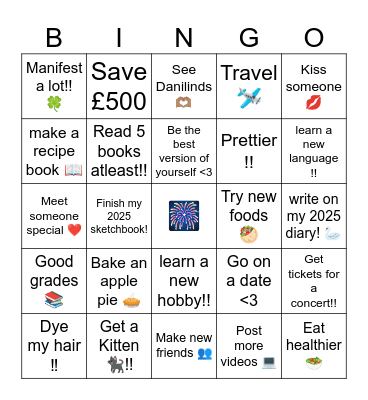 2025 Goals Bingo Card