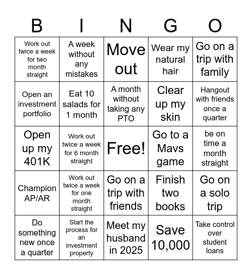 2025 Life Bingo Card