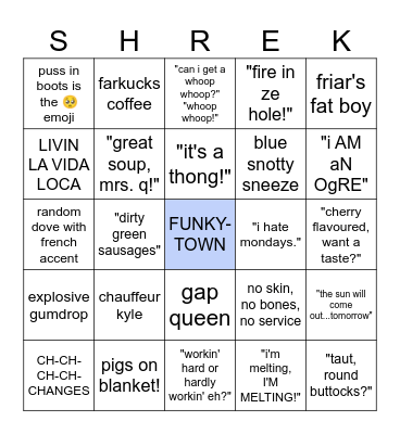 SHREK #2 (ENGLISH) Bingo Card
