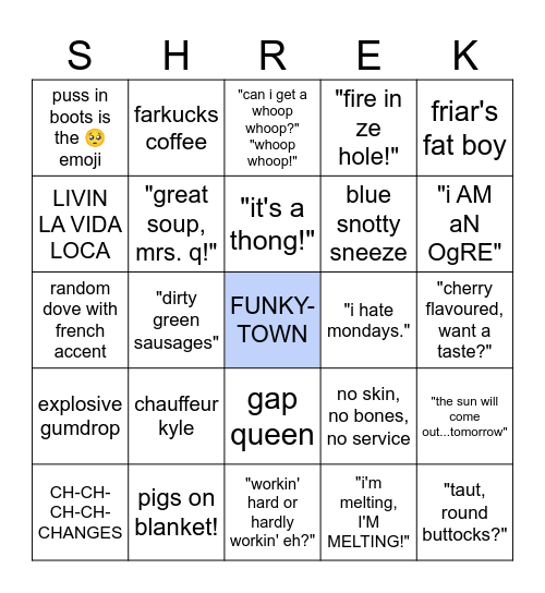 SHREK #2 (ENGLISH) Bingo Card