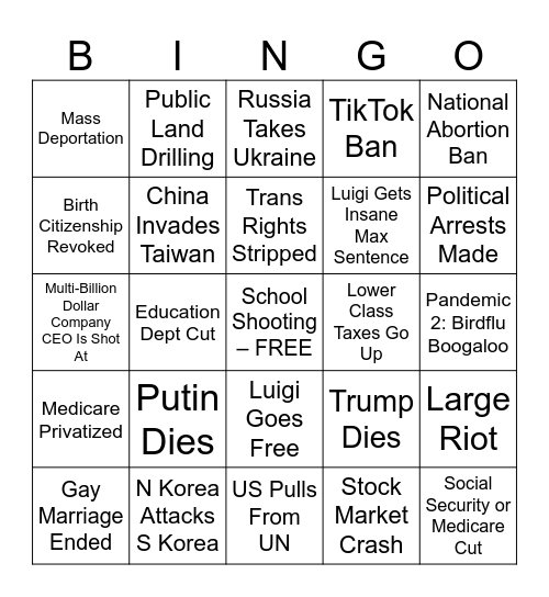 2025 DEPRESSING BINGO Card