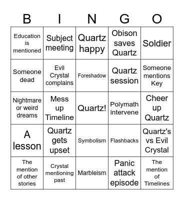 Quartz's Story Bingo Sheet Bingo Card