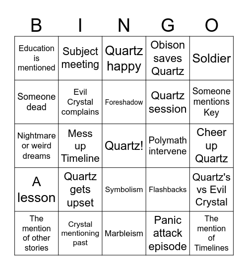 Quartz's Story Bingo Sheet Bingo Card