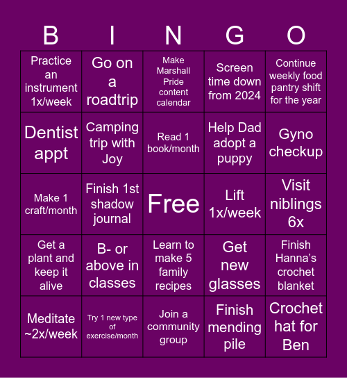 TJ’s 2025 Bingo Card