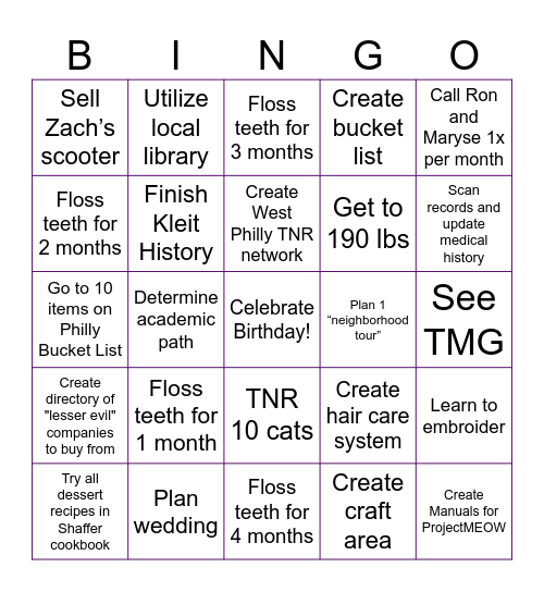 Esther's New Year's Goals Bingo Card