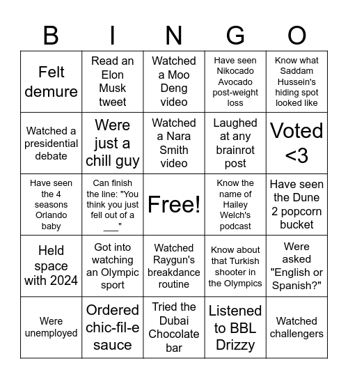 Untitled Bingo Card
