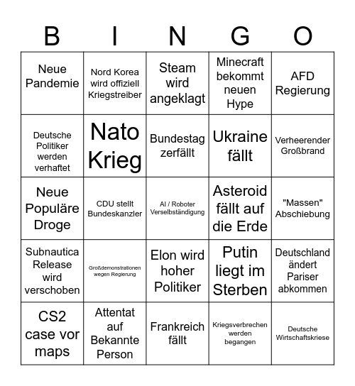 Bingo 2025 Bingo Card