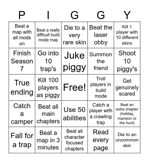 Piggy bingo card Bingo Card