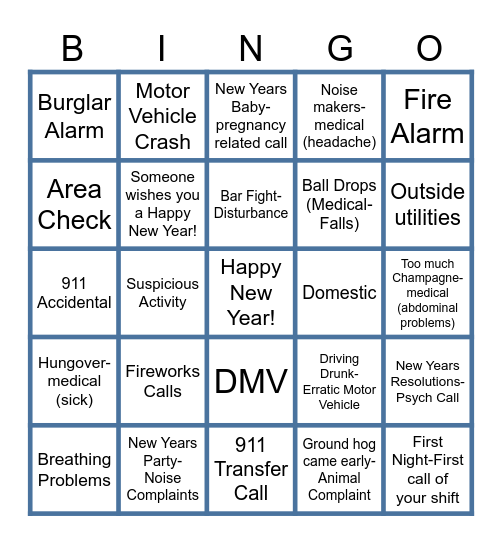 New Years Bingo Card