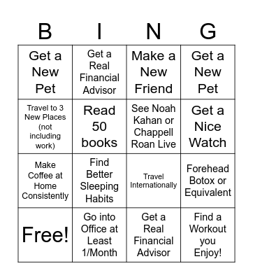 2025 Goals! Bingo Card