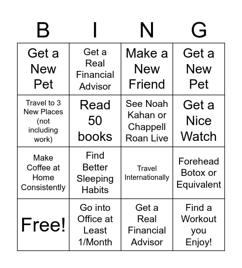 2025 Goals! Bingo Card