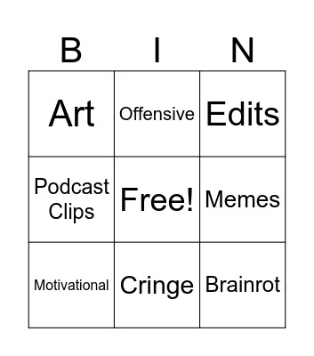 SHORTS BINGO Card