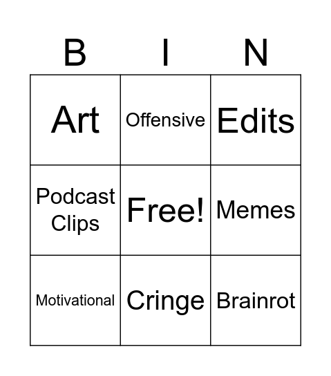 SHORTS BINGO Card