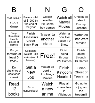 2025 Goals Bingo Card
