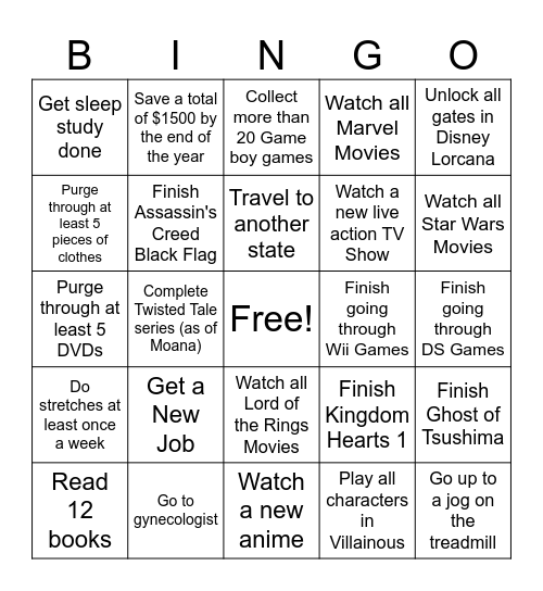 2025 Goals Bingo Card