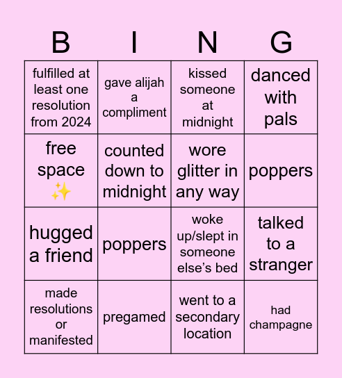 nye bingo ✨ Bingo Card