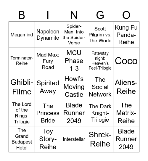 Filme 2025 Bingo Card